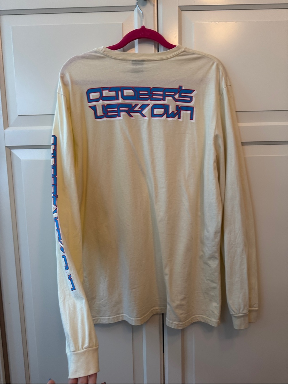 OVO baby yellow Long-Sleeve Graphic Tee with Blue and Pink Print - XXL